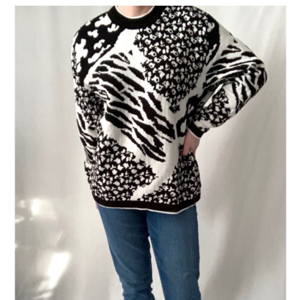 Vintage Animal Print Knit Sweater